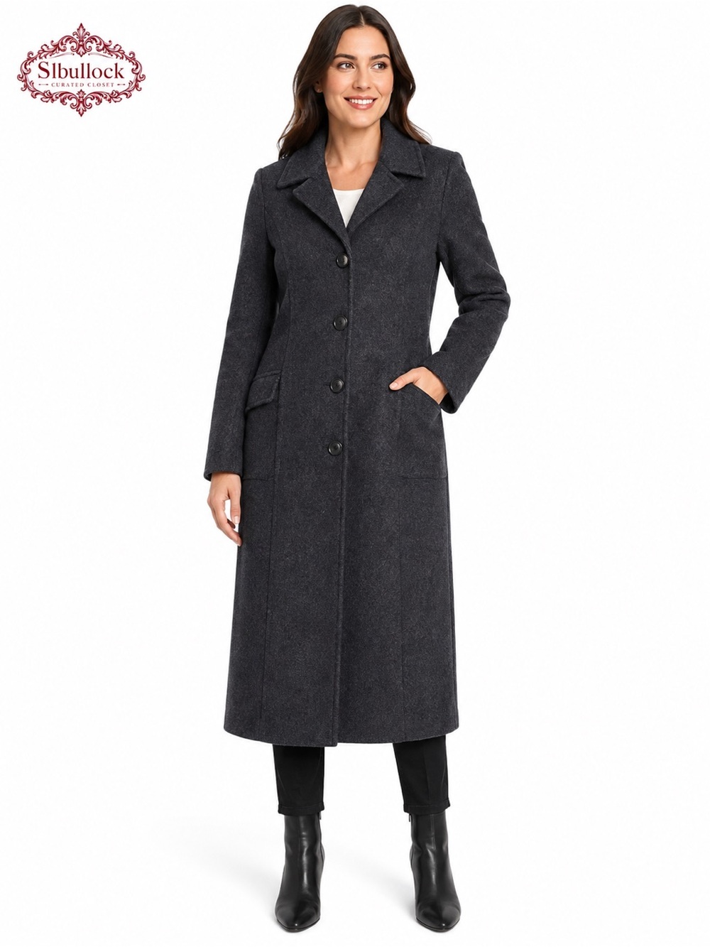 H3 Vintage Harvé Benard Petites 6P Long Wool Blend Button Front Coat NWOT